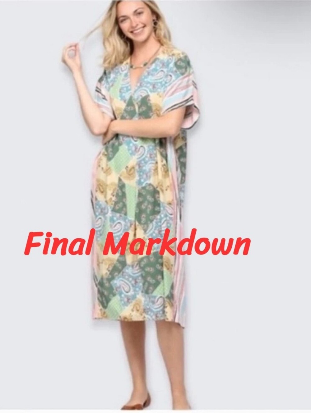 GiGio Lounge Dress Kaftan Paisley Mixed Print Size Medium Bohemian Loose New